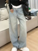 plus size American Wide Leg Jeans Women's Spring and Autumn American chubby girl Loose Dosing Slimming Straight Tube Long Pants