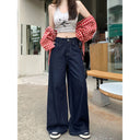 Vintage dark blue Wide Leg Jeans Women's Spring New High Waist Loose Dosing Straight Pants Ins