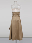 Elegant Korean-Style High-End Faux Two-Piece Tube Top Dress 2026 Spring New Double-Breasted Patchwork Tie Dress for Women