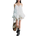 Fairy Fluttering White Ruffled Fairy Dress Summer Seaside Vacation Suspender Tutu Skirt