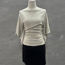 Summer Pure Desire Sweet Sexy Girl Sexy One-Shoulder Waist Slimming Look Three-Quarter Sleeve T-Shirt Women's Unique and Chic Pleated Top