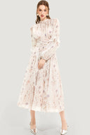 Europe and the United States cross-border new autumn and winter fashion chiffon printed ruffled temperament long sleeve evening dress dress dress