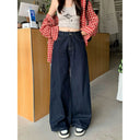 Vintage dark blue Wide Leg Jeans Women's Spring New High Waist Loose Dosing Straight Pants Ins
