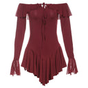 European and American Style 2025 Autumn and Winter New Women's Elegant One-Shoulder Sexy Backless Ruffled Pure Color Hip-Hugging Dress