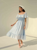 Amazon Cross-border French Sweet Elegant Skirt Summer Women's Simple Long dress Square Collar Waisted Dress