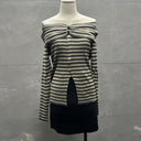Elegant Off-Shoulder Long-Sleeve T-Shirt for Women, Early Autumn Slim-Fit Base Shirt with Contrasting Color Stripes, Melade Ins