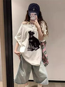 Summer Women's Tops Short-Sleeved Women's T-Shirt Clothes One-Shoulder High-End Cute Printed Short-Sleeved T-Shirt Custom Group Uniform