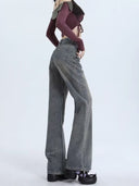 Plus-Size Women's American Retro Workwear Jeans, 2026 New Style, Washed Loose High-Waisted Straight Wide-Leg Pants