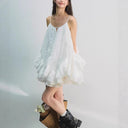 Fairy Fluttering White Ruffled Fairy Dress Summer Seaside Vacation Suspender Tutu Skirt