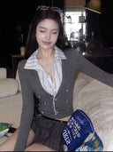8/25 20:00 Evening Breeze High Intelligence Fake Two-Piece Slim Fit Patchwork Striped Knit Top