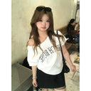 Summer Women's Tops Short-Sleeved Women's T-Shirt Clothes One-Shoulder High-End Cute Printed Short-Sleeved T-Shirt Custom Group Uniform