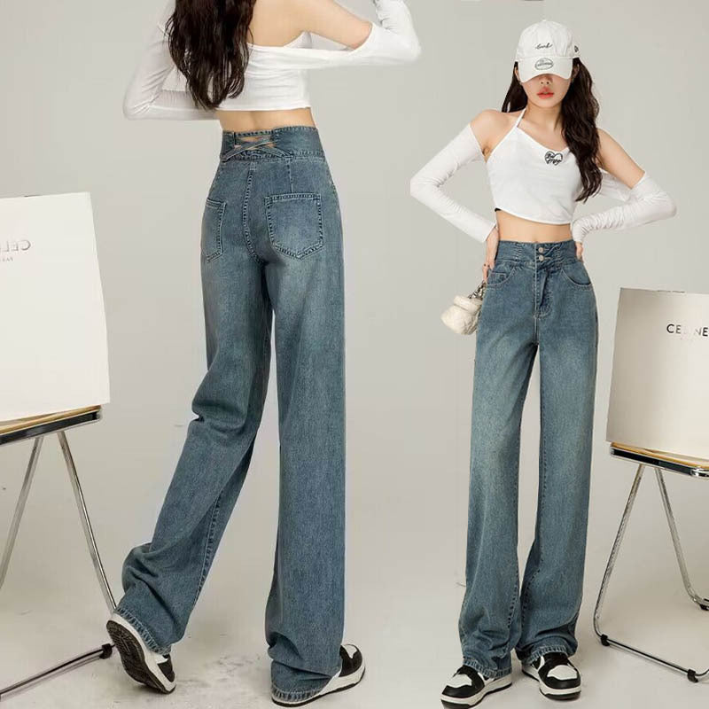 High Waist Straight Leg Jeans Women's Early Autumn Small New Design Loose Sagging Slim plus size MM Wide Leg Trendy Pants