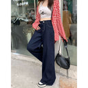 Vintage dark blue Wide Leg Jeans Women's Spring New High Waist Loose Dosing Straight Pants Ins