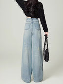 American Style Women's Wide Leg Jeans Spring and Autumn New Design Sense High Waist Slimming Straight Pants Women's Trendy