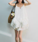 Fairy Fluttering White Ruffled Fairy Dress Summer Seaside Vacation Suspender Tutu Skirt