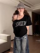 Summer Women's Tops Short-Sleeved Women's T-Shirt Clothes One-Shoulder High-End Cute Printed Short-Sleeved T-Shirt Custom Group Uniform