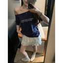 Summer Women's Tops Short-Sleeved Women's T-Shirt Clothes One-Shoulder High-End Cute Printed Short-Sleeved T-Shirt Custom Group Uniform