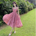 Girl's Summer Romantic First Love Sweet Sling V-neck dress Backless Lace-up Bow Fresh Girly Style