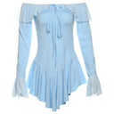 European and American Style 2025 Autumn and Winter New Women's Elegant One-Shoulder Sexy Backless Ruffled Pure Color Hip-Hugging Dress
