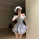 Grimm's Fairy Tale Pastoral Short Skirt Summer Waist Slimming Pure Desire Sweet Monet Garden Style French Square Neck Dress