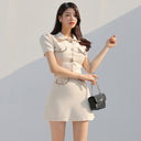 Foreign Trade Women's New Two-Piece Set 2023 Summer Korean Style Slim-Fit Small Jacket Fashionable Tight Waist Hip Skirt Set