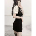 Girly Style Summer New Women's Clothing Sweet and Pure Internet Celebrity Detachable Bow Fake Two-Piece Black and White Splicing Dress Trendy