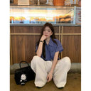 Cross-Border Blue Plaid Short-Sleeved Shirt Autumn Women's Clothing Autumn High-End Shirt Tops Plus Size Women's Tops