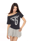 Summer Women's Tops Short-Sleeved Women's T-Shirt Clothes One-Shoulder High-End Cute Printed Short-Sleeved T-Shirt Custom Group Uniform