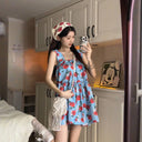 Retro Ruffled Floral Dress with Spaghetti Straps for Women, Summer Loose Slimming Beach Vacation Style Sweet Short Dress