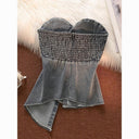 Pure Desire Hot Girl Denim Tube Top Camisole Women's Summer Outerwear with Breast Pad Asymmetrical Sexy Wrap Chest Short Top