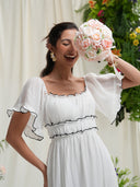 Amazon Cross-border French Sweet Elegant Skirt Summer Women's Simple Long dress Square Collar Waisted Dress