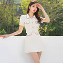 Foreign Trade Women's New Two-Piece Set 2023 Summer Korean Style Slim-Fit Small Jacket Fashionable Tight Waist Hip Skirt Set