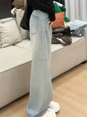 plus size American Wide Leg Jeans Women's Spring and Autumn American chubby girl Loose Dosing Slimming Straight Tube Long Pants