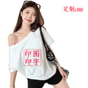 Summer Women's Tops Short-Sleeved Women's T-Shirt Clothes One-Shoulder High-End Cute Printed Short-Sleeved T-Shirt Custom Group Uniform