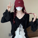 Cross-Border Export Wasteland Style Tassel Ripped Horn Long-Sleeved T-Shirt Women's Summer Asymmetrical Sexy Tops Niche