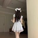 Grimm's Fairy Tale Pastoral Short Skirt Summer Waist Slimming Pure Desire Sweet Monet Garden Style French Square Neck Dress