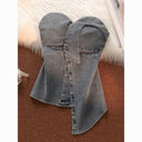 Pure Desire Hot Girl Denim Tube Top Camisole Women's Summer Outerwear with Breast Pad Asymmetrical Sexy Wrap Chest Short Top