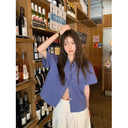 Cross-Border Blue Plaid Short-Sleeved Shirt Autumn Women's Clothing Autumn High-End Shirt Tops Plus Size Women's Tops