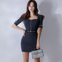 Foreign Trade Women's New Two-Piece Set 2023 Summer Korean Style Slim-Fit Elegant Striped Top Fashion Hip Skirt Set