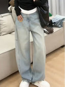 plus size American Wide Leg Jeans Women's Spring and Autumn American chubby girl Loose Dosing Slimming Straight Tube Long Pants
