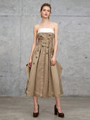 Elegant Korean-Style High-End Faux Two-Piece Tube Top Dress 2026 Spring New Double-Breasted Patchwork Tie Dress for Women