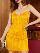 Summer Strap Tassel Dress Women's European and American New Women's Short Skirt Birthday party Dress Banquet Mini Skirt