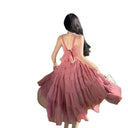 Girl's Summer Romantic First Love Sweet Sling V-neck dress Backless Lace-up Bow Fresh Girly Style