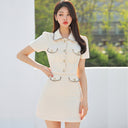 Foreign Trade Women's New Two-Piece Set 2023 Summer Korean Style Slim-Fit Small Jacket Fashionable Tight Waist Hip Skirt Set