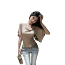 Summer Pure Desire Sweet Sexy Girl Sexy One-Shoulder Waist Slimming Look Three-Quarter Sleeve T-Shirt Women's Unique and Chic Pleated Top
