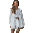 Foreign Trade Cross-Border Women's Clothing 2025 Summer New Fashion Round Neck Buttoned Ruffled Lantern Sleeve Short Dress