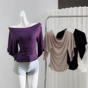 Summer Pure Desire Sweet Sexy Girl Sexy One-Shoulder Waist Slimming Look Three-Quarter Sleeve T-Shirt Women's Unique and Chic Pleated Top