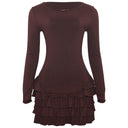 A664DS American Spice Girls 2024 Autumn New Round Neck Long Sleeve Skirt Sexy Stacked Ruffled Women's dress