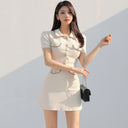 Foreign Trade Women's New Two-Piece Set 2023 Summer Korean Style Slim-Fit Small Jacket Fashionable Tight Waist Hip Skirt Set
