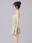 2025 New Swimsuit Women's One-Piece Conservative Belly Covering Slimming Student Fresh Solid Color Skirt Style Small Breast Hot Spring Swimsuit